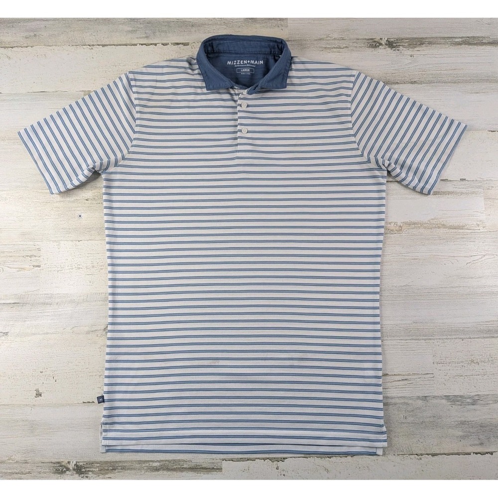Mizzen Main Polo Shirt Mens Large Striped Performance Stained Discolored